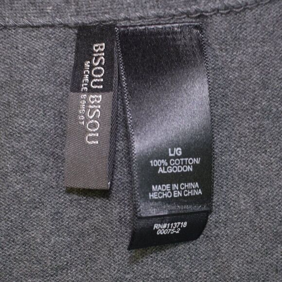 Bisou Bisou Gray Cotton Cardigan Sweater V Neck Button Up Women’s Size Large - Picture 8 of 9